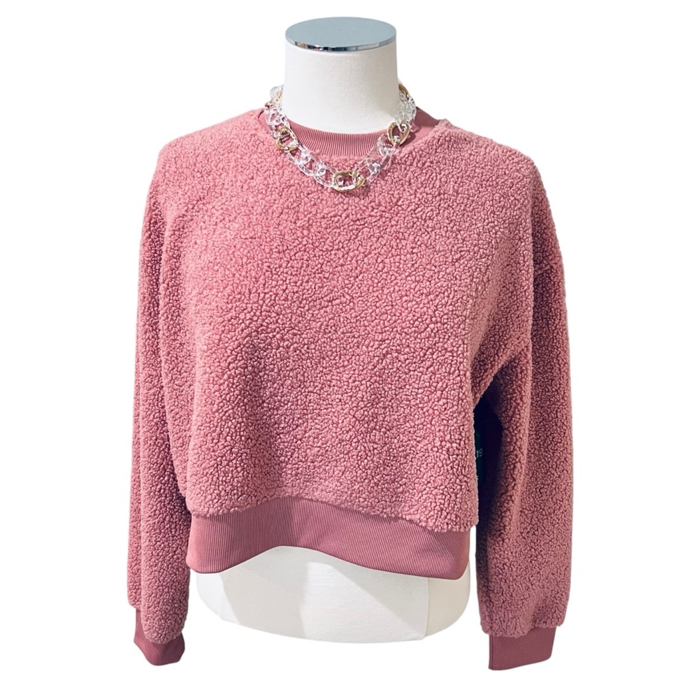 DIP Women’s Mauve Pink Cropped Sherpa Sweater Size Medium Crewneck